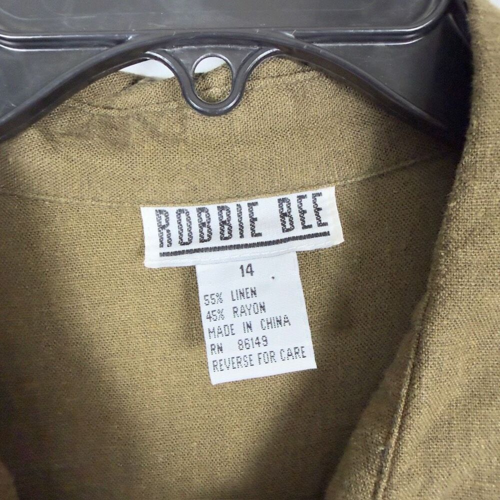 Vintage Bobbie Bee Linen Green A-Line Full Button Dress - Women’s 14 - Picture 5 of 6